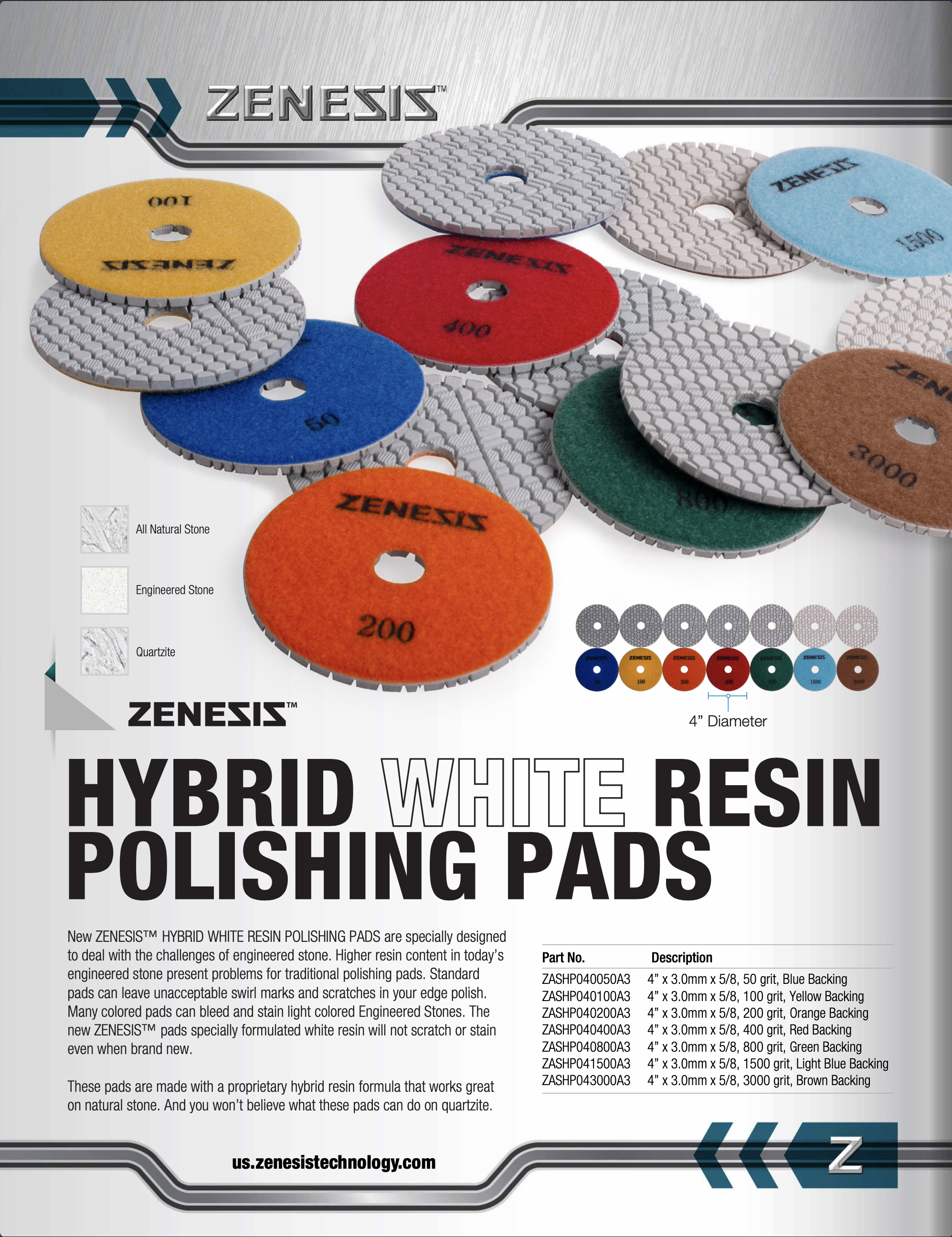 ZENESIS™ Hybrid White Resin Polishing Pads