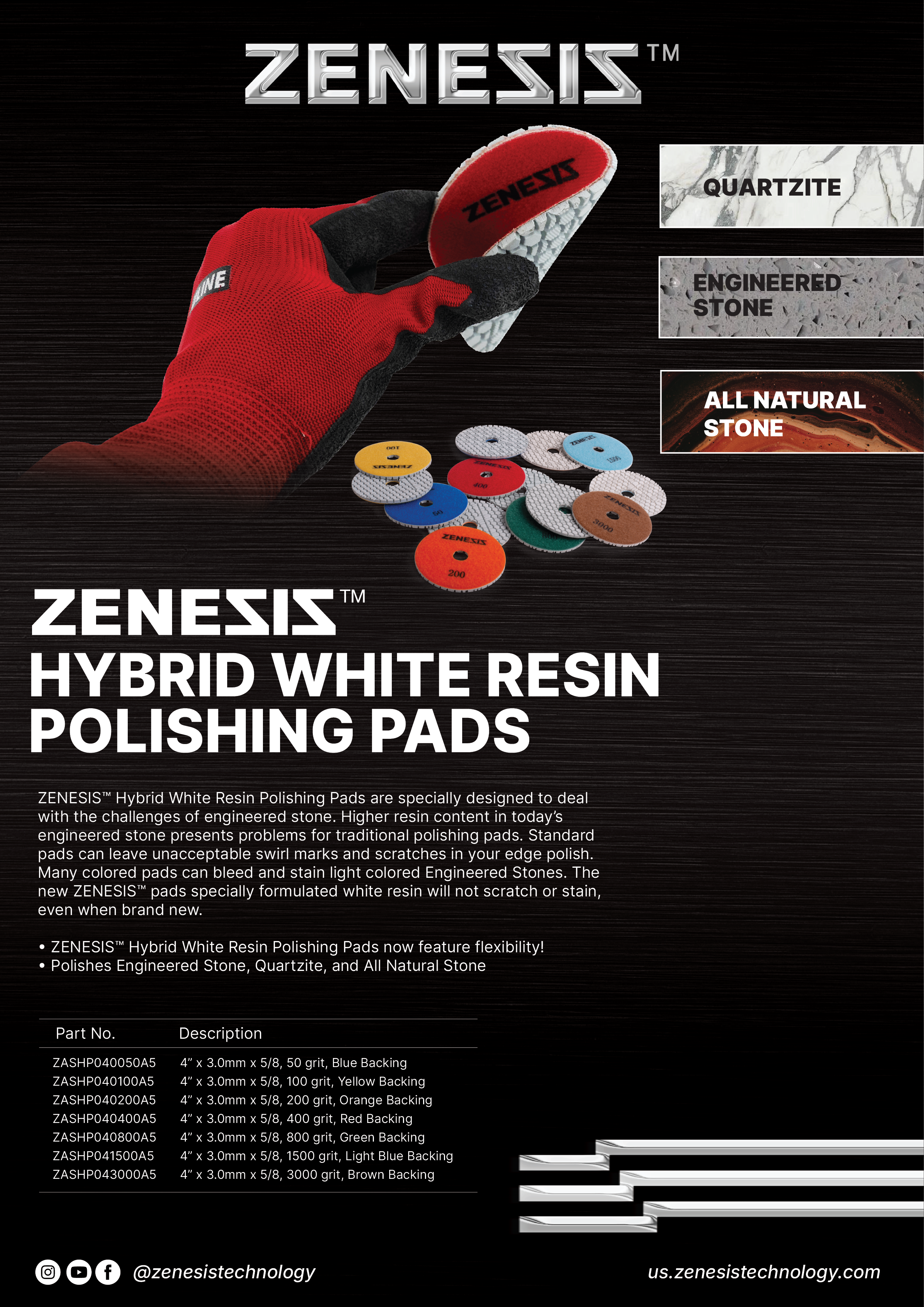 ZENESIS&trade; Hybrid White Resin Polishing Pads